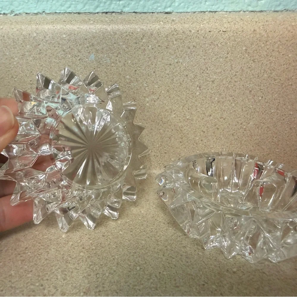 Clear Glass‎ Sunburst Candlestick holder Set
